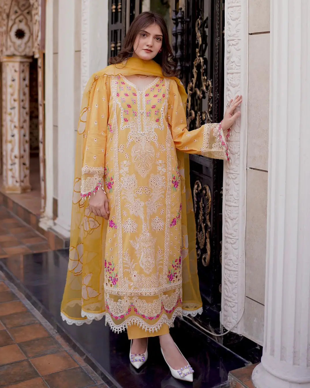 Embroidered Luxury Mustard 2PC ready to wear for women