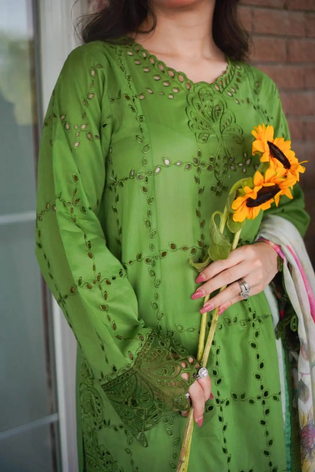 Embroidered Luxury Lawn Green Shirt  