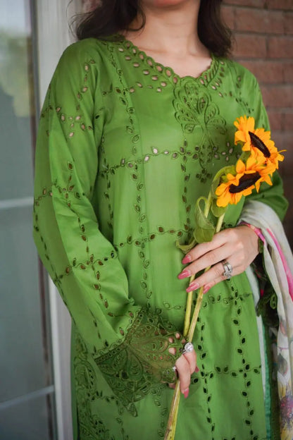 Embroidered Luxury Lawn Green Shirt  
