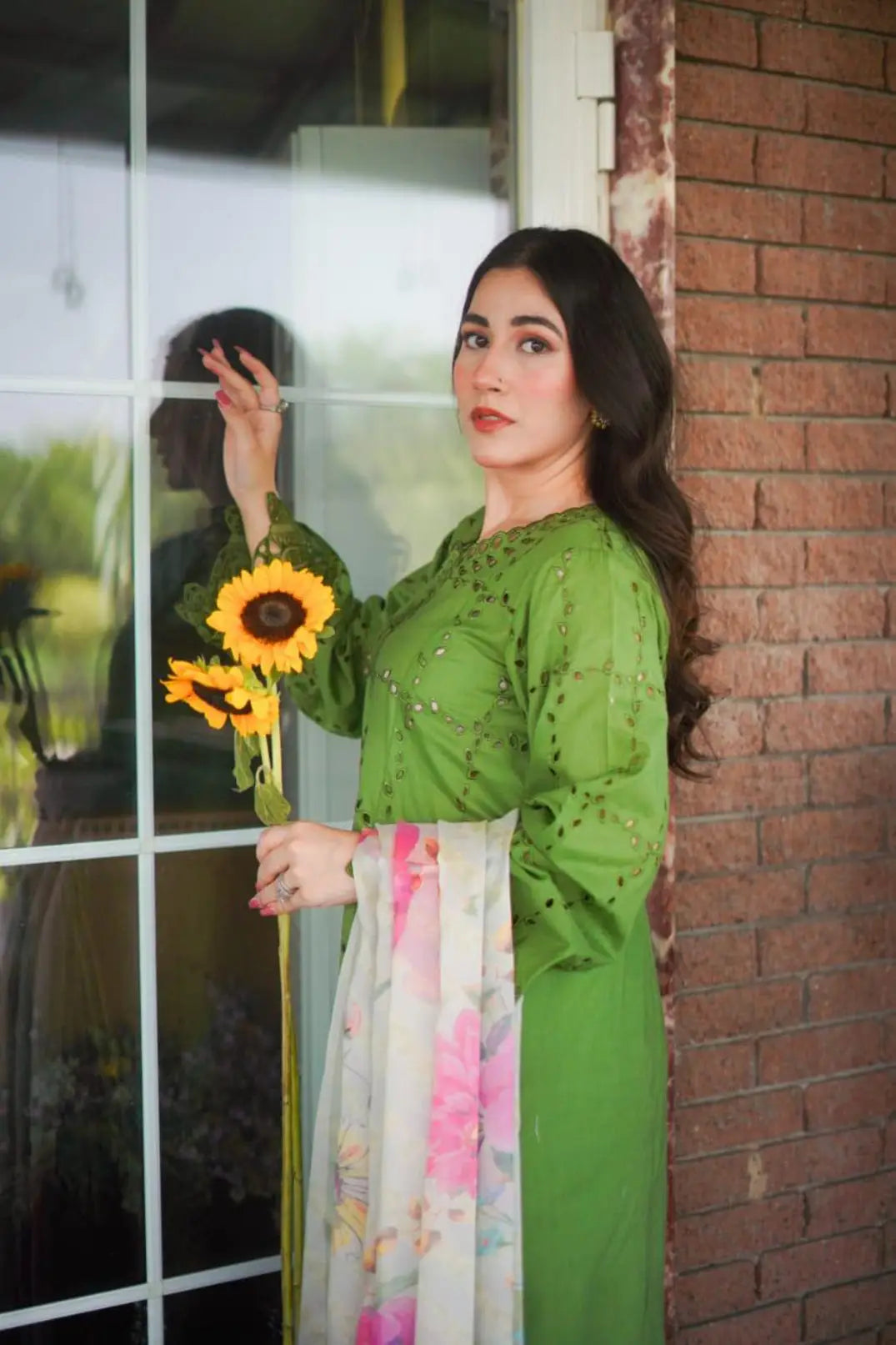 Pakistani Embroidered Green Lawn Stitched Shirt  