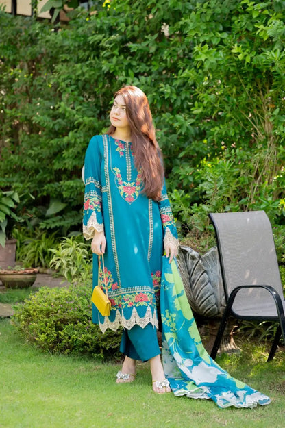 Embroidered Kaddar 3pc Stitched pakistani suit for women- khaas Trends Dubai