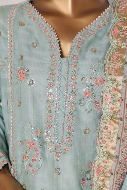 Bin Saeed Light Sea Green jacquard 3pc - embroidery close-up detail