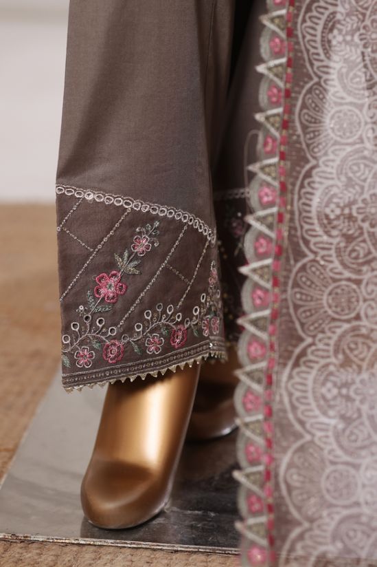 Bin Saeed Brown jacquard 3pc - Trousersvembroidery close-up detail