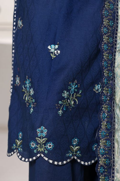 Bin Saeed blue jacquard 3pc - embroidery close-up detail