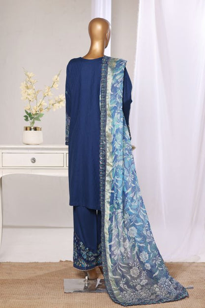 Bin Saeed blue embroidered jacquard 3pc - back view
