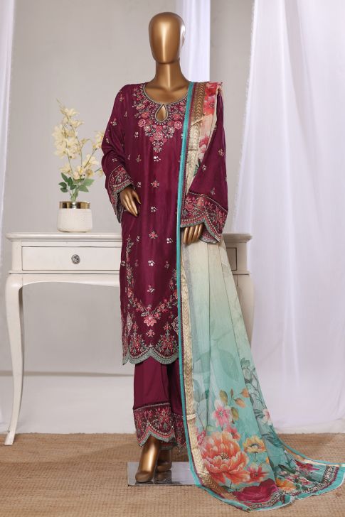 Bin Saeed luxury embroidered jacquard 3pc suit - front view
