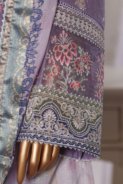 Bin Saeed lilac jacquard 3pc - sleeve embroidery close-up detail