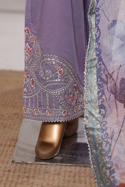 Bin Saeed lilac jacquard 3pc - Trouser embroidery close-up detail