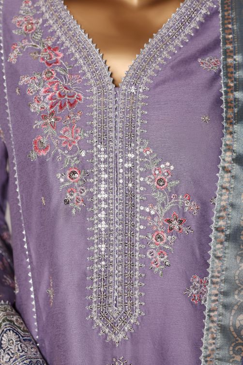 Bin Saeed lilac jacquard 3pc - embroidery close-up detail