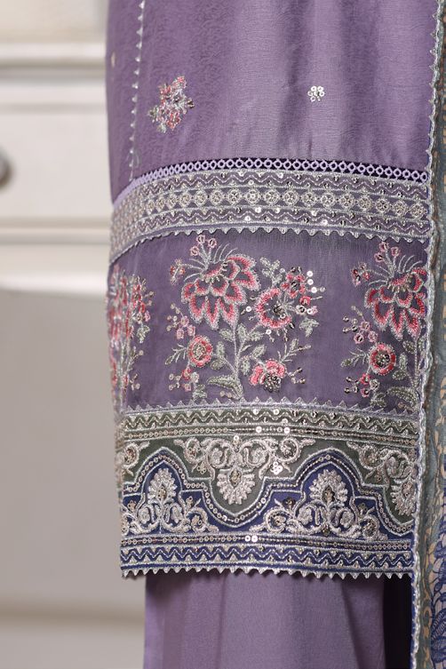 Bin Saeed lilac jacquard 3pc - Daman embroidery close-up detail