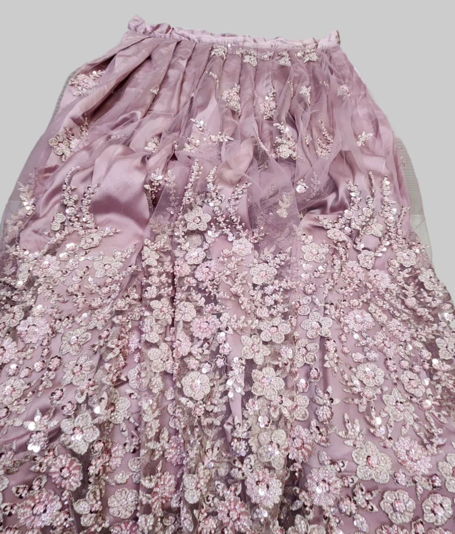 Dusty Pink Embroidered Net Pleated Lehenga -Stitched 3pc- RW3-35