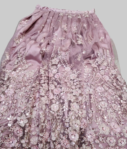 Dusty Pink Embroidered Net Pleated Lehenga -Stitched 3pc- RW3-35
