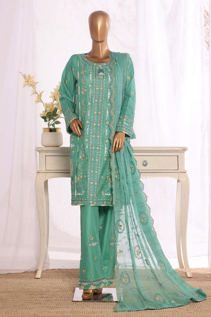 Bin Saeed light green embroidered cotton 3pc suit - front view