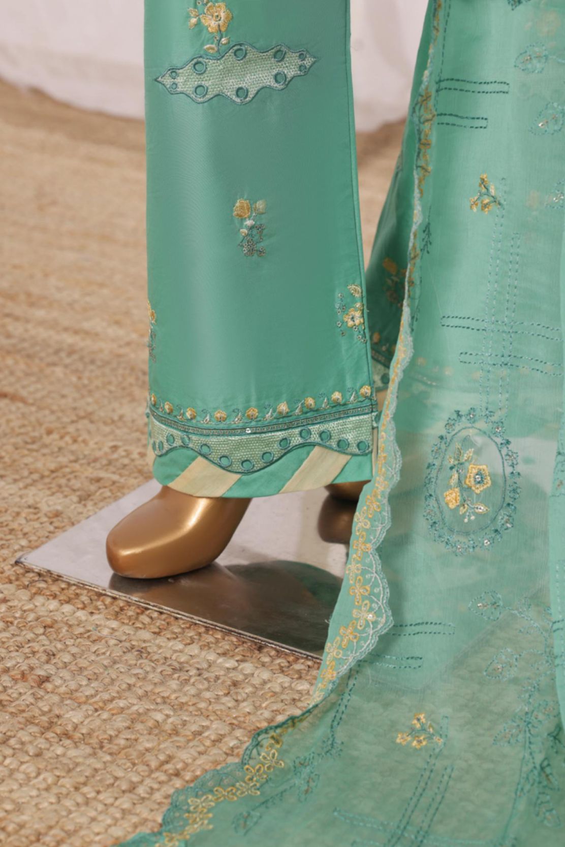 Bin Saeed light green embroidered 3pc - Trouser close-up