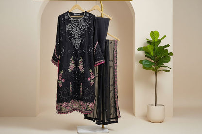 Maria B Inspired Embroidered Black Chiffon Stitched 3pc- RW3-28
