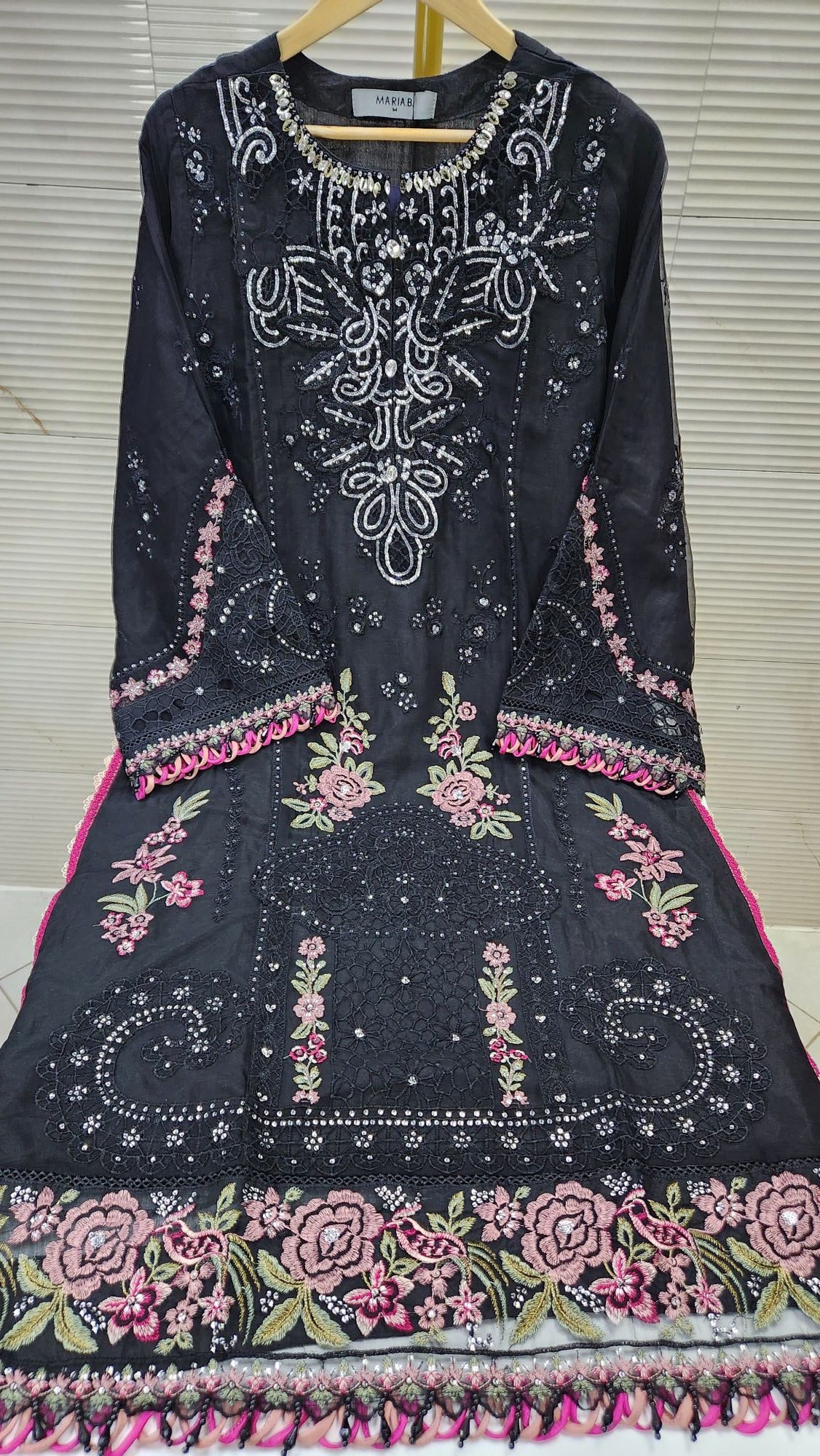 Maria B Inspired Embroidered Black Chiffon Stitched 3pc- RW3-28