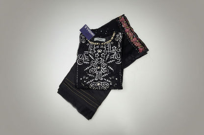 Maria B Inspired Embroidered Black Chiffon Stitched 3pc- RW3-28