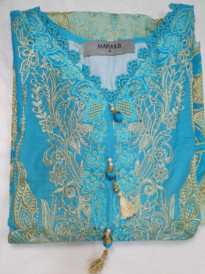 Maria B Inspired Green Embroidered Cotton Lawn Suit – Stitched 3pc-RW3-151