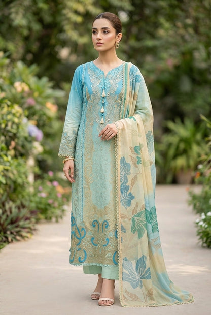 Maria B Inspired Green Embroidered Cotton Lawn Suit – Stitched 3pc-RW3-151