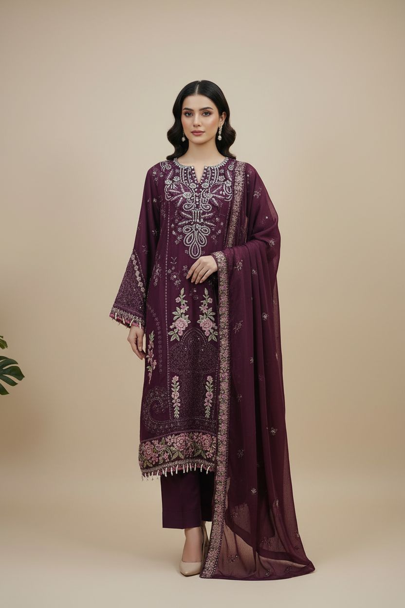 Maria B Inspired Embroidered  Chiffon Stitched 3pc -RW3-27