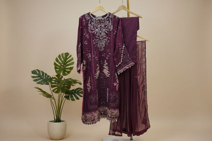 Maria B Inspired Embroidered  Chiffon Stitched 3pc -RW3-27