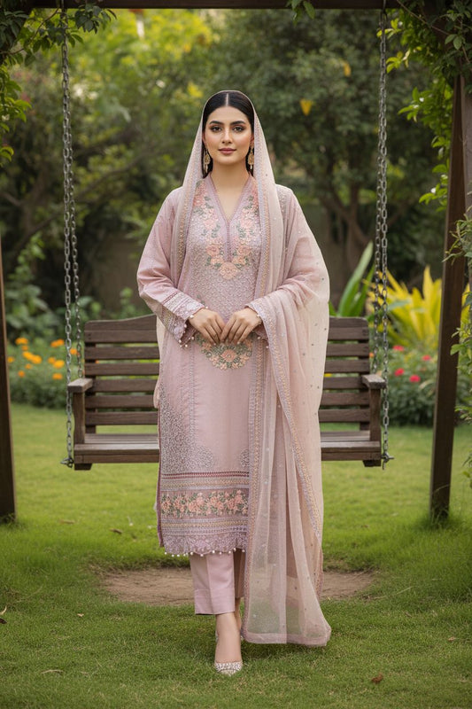 Maria B Inspired Embroidered Mauve Khadi Net Stitched 3pc - RW3-32