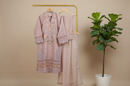 Maria B Inspired Embroidered Mauve Khadi Net Stitched 3pc - RW3-32