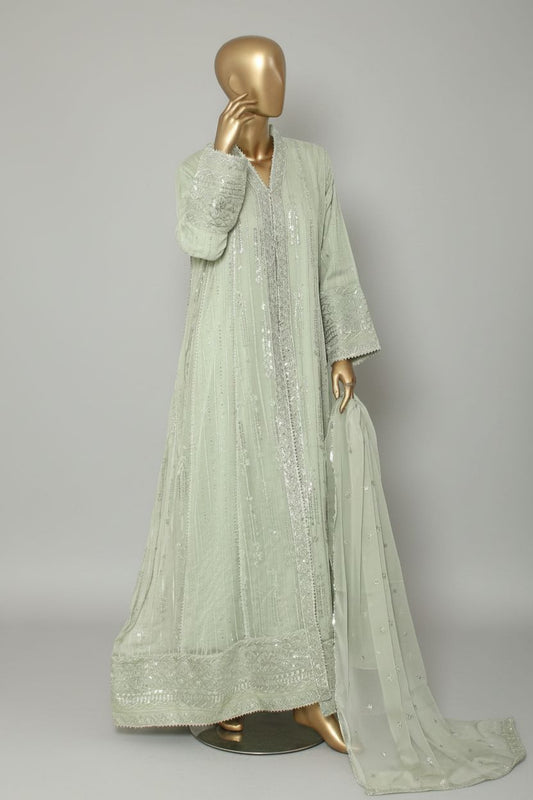 Agha Noor Inspired Green Embroidered Chiffon Maxi – Stitched 3pc - RW3-101