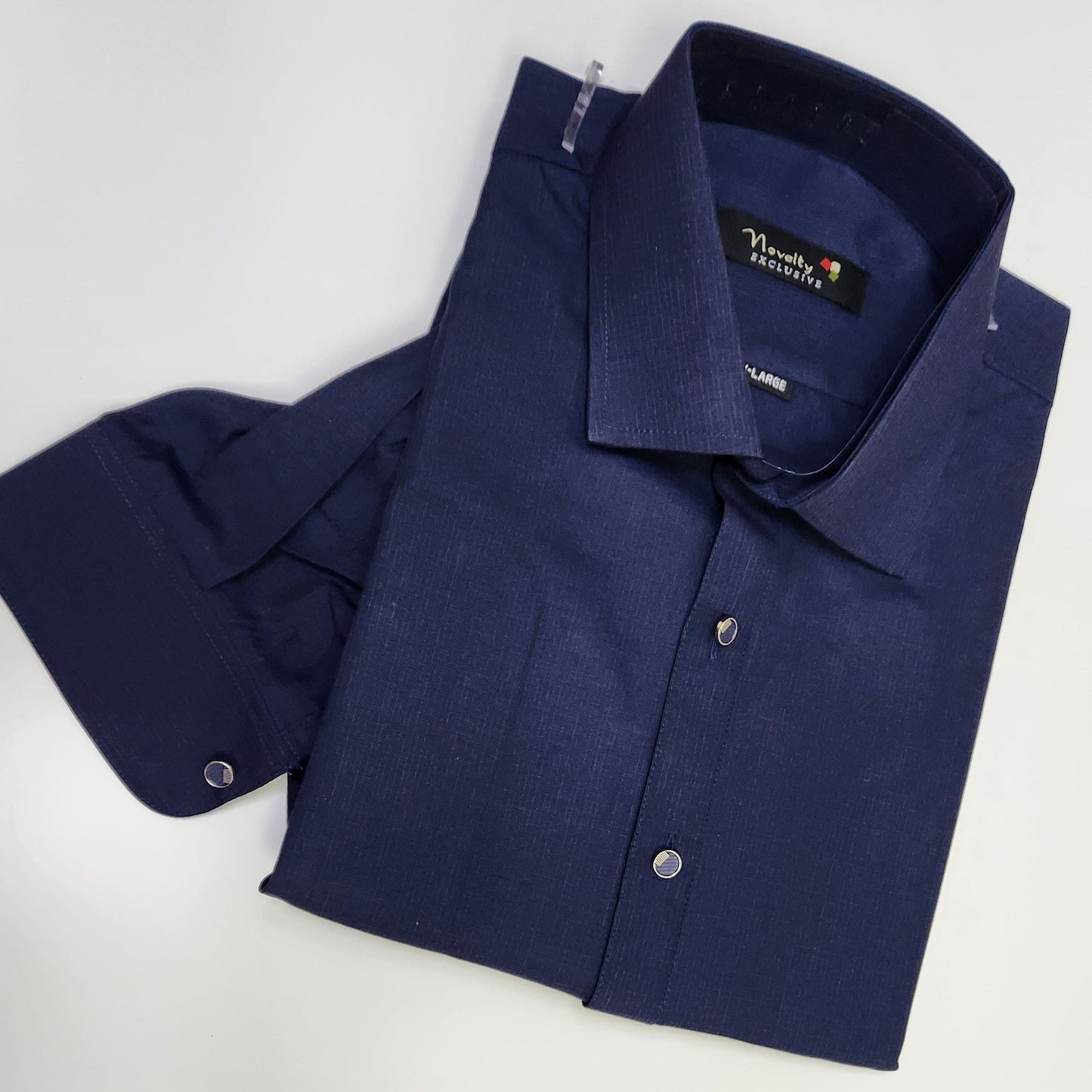Navy blue men's shalwar kameez - wash and wear fabric detail