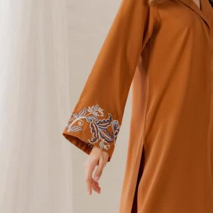 Mustard cotton georgette 2PC stitched suit close-up view