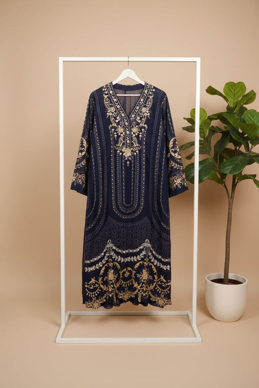 Maria B Inspired Embroidered Navy blue Chiffon Stitched 3pc -RW3-25