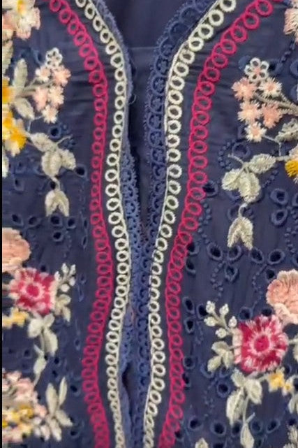 Maria B Inspired Navy Embroidered Lawn Cotton Suit–Stitched 3pc-RW3-91