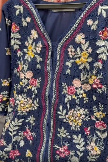 Maria B Inspired Navy Embroidered Lawn Cotton Suit–Stitched 3pc-RW3-91