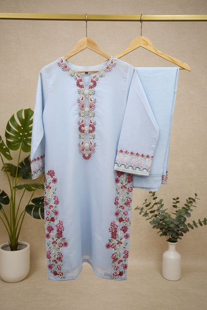 Embroidered Light Blue Net -Stitched 3pc- RW3-37