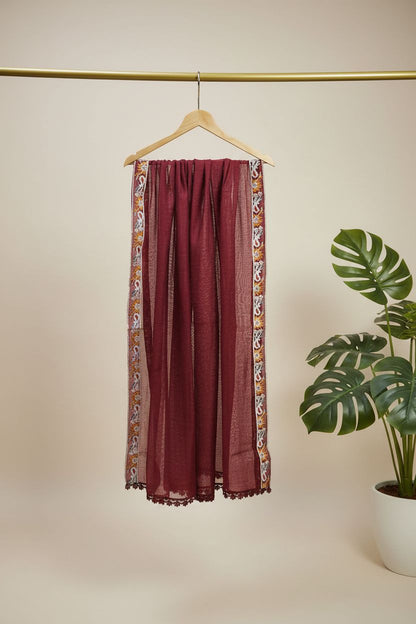 Embroidered Maroon Net -Stitched 3pc- RW3 -38