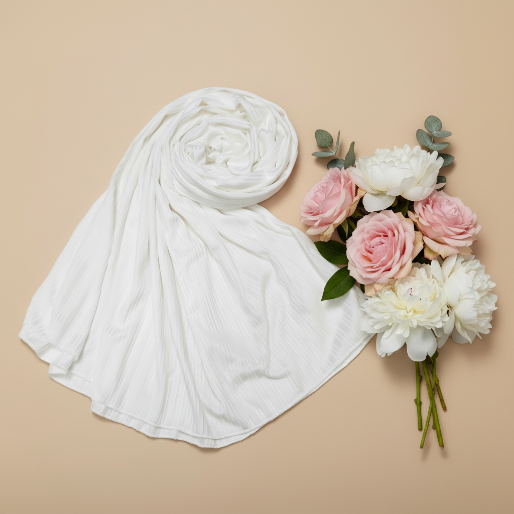 Women's Off White ribbed Jersey Stretch Scarf – D86