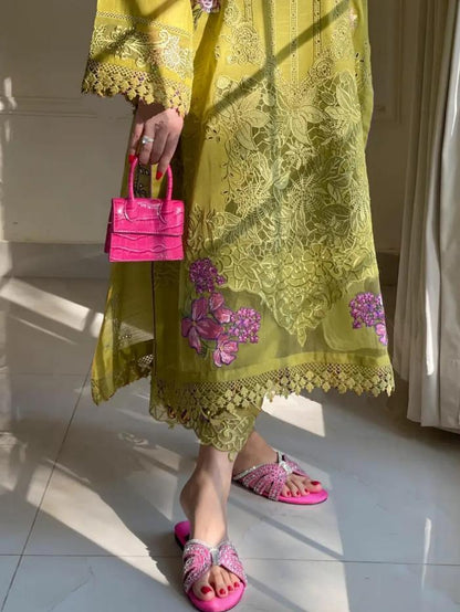 Green Embroidered Lawn 2p shirt and Trousers-Festive Collection