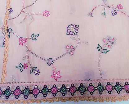 Zari and sequence embroidered lawn 3pc suit - close-up embroidery detail