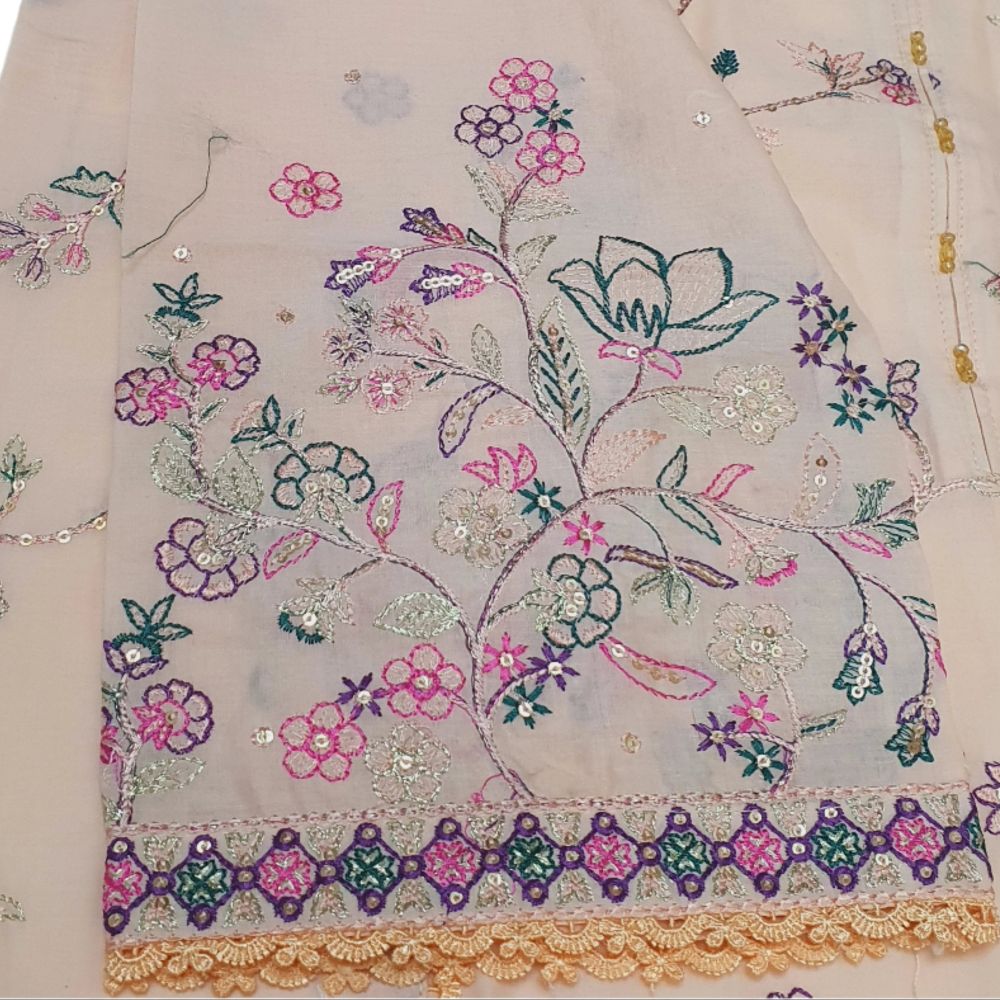 Zari and sequence embroidered lawn 3pc suit - close-up embroidery detail