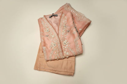 Maria B Inspired Embroidered Peach Chiffon Stitched 3pc -RW3-29
