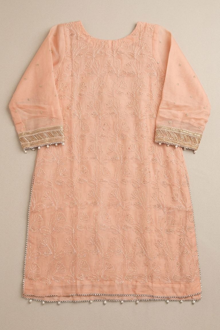Agha Noor Inspired  Peach Chiffon Gharara Suit–Stitched 3pc- RW3-90