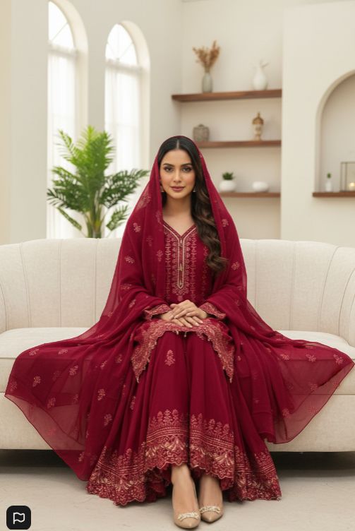 Agha Noor Inspired Pink Chiffon Gharara Suit – Stitched 3pc-RW3-86
