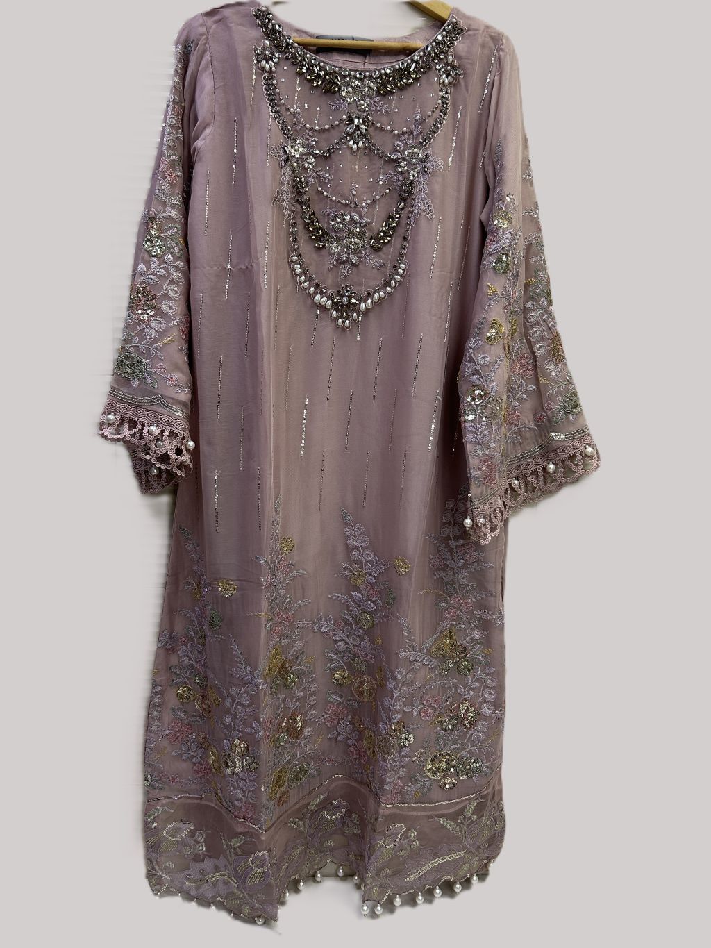 Maria.B Inspired Pink Embroidered Chiffon Suit – Stitched 3pc - RW3-105