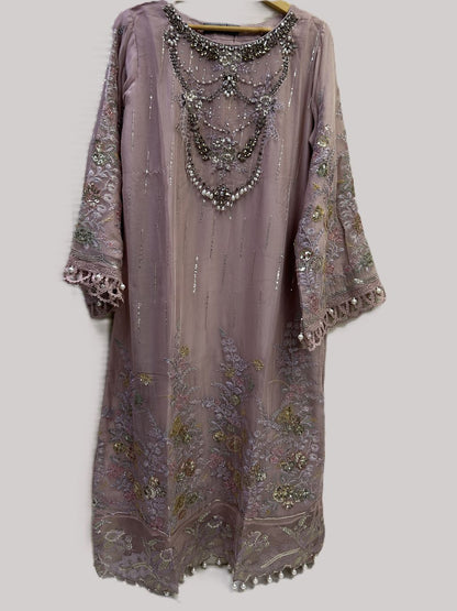 Maria.B Inspired Pink Embroidered Chiffon Suit – Stitched 3pc - RW3-105