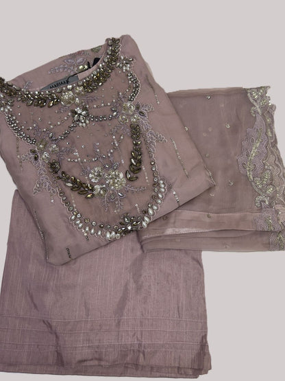 Maria.B Inspired Pink Embroidered Chiffon Suit – Stitched 3pc - RW3-105