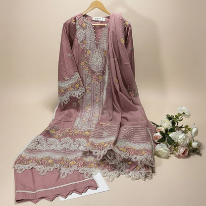 Maria B Inspired Pink Embroidered Lawn Cotton Suit–Stitched 3pc-RW3- 84