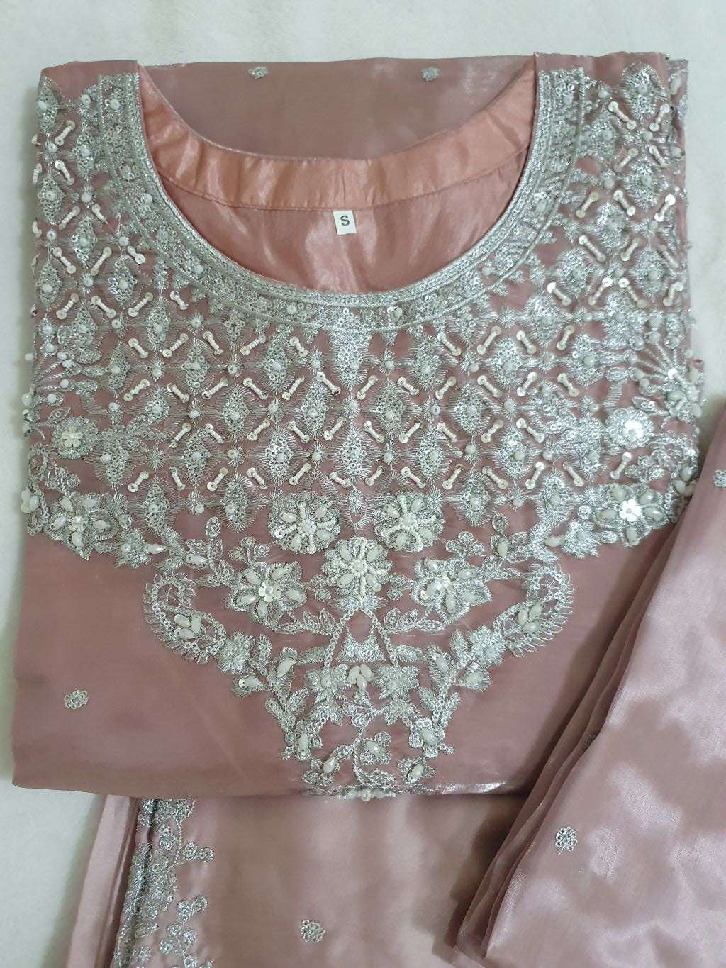 Pink Embroidered Sheesha Silk Palazzo Suit – Stitched 3pc-RW3- 229