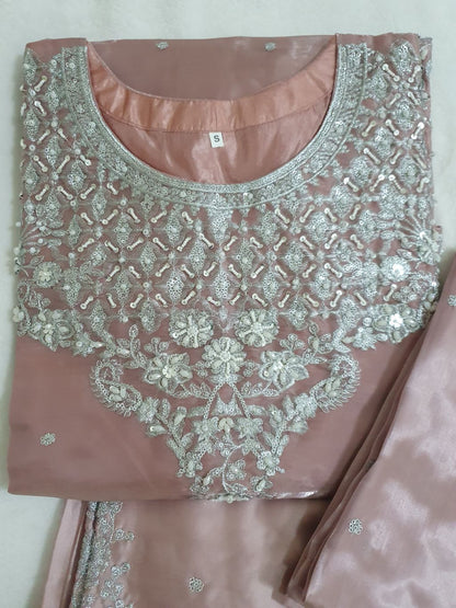 Pink Embroidered Sheesha Silk Palazzo Suit – Stitched 3pc-RW3- 229
