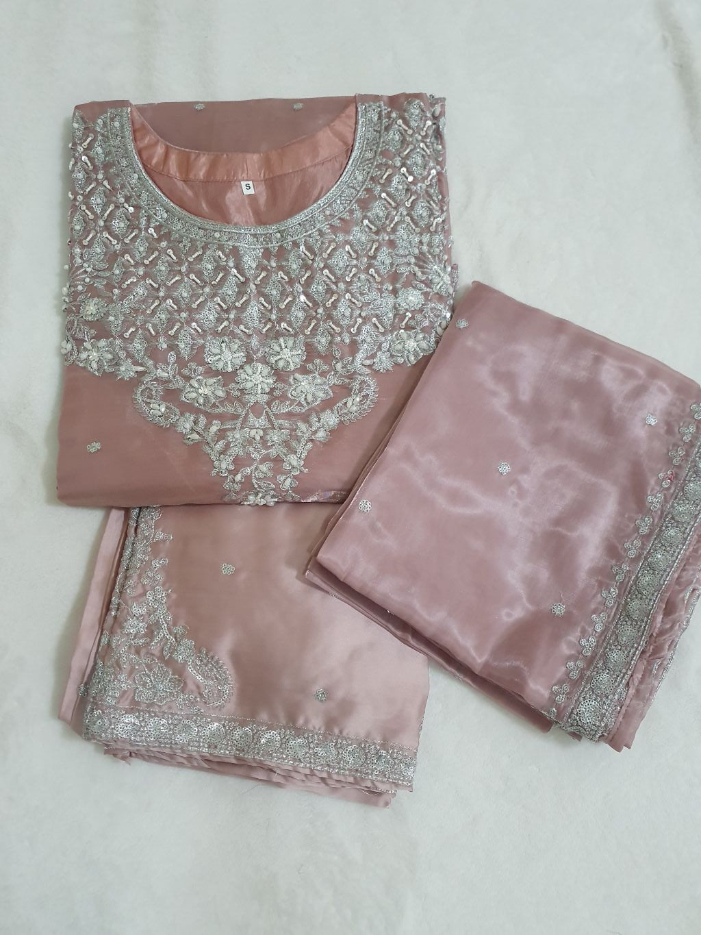 Pink Embroidered Sheesha Silk Palazzo Suit – Stitched 3pc-RW3- 229