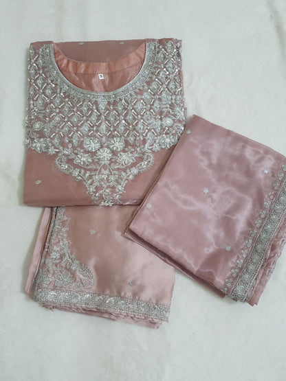 Pink Embroidered Sheesha Silk Palazzo Suit – Stitched 3pc-RW3- 229